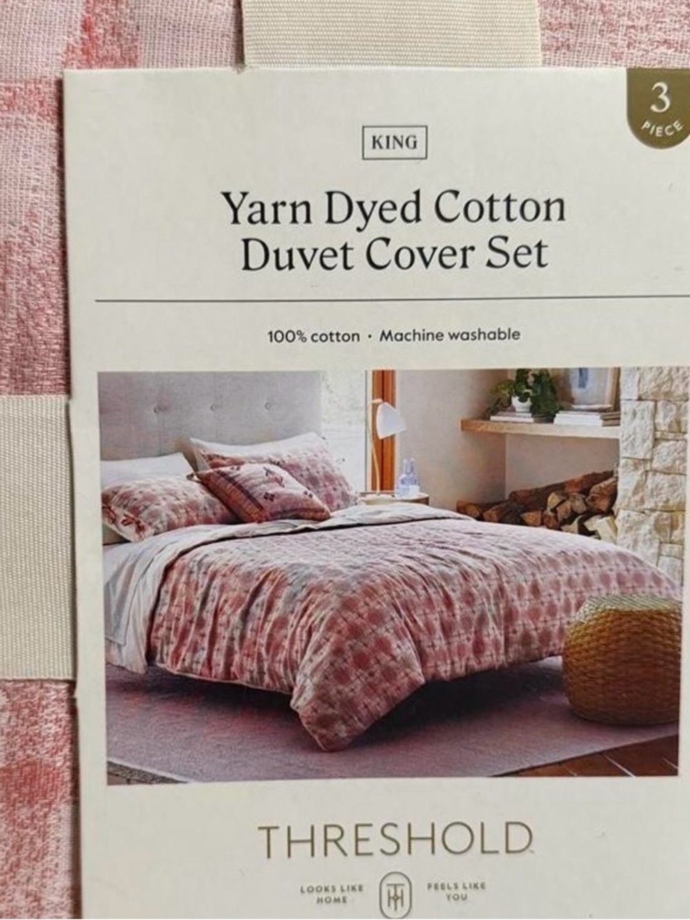 Threshold Pink Yarn-Dyed Cotton King Duvet Cover Set